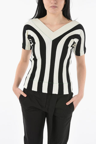 V-Neckline Knitted Ribbed Top