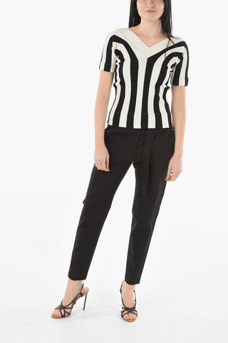 V-Neckline Knitted Ribbed Top