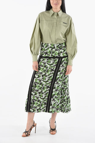 High-waisted Flared Longuette Skirt with Zip Detailing