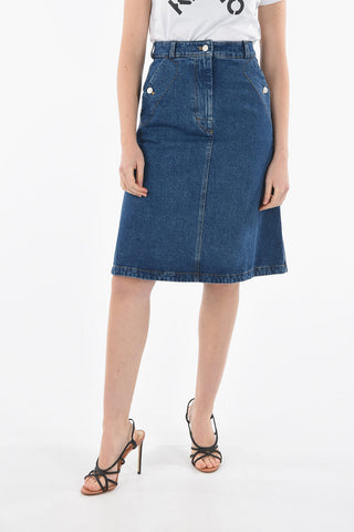 Denim High-waisted Midi Skirt with Logo