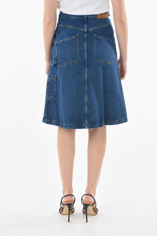 Denim High-waisted Midi Skirt with Logo
