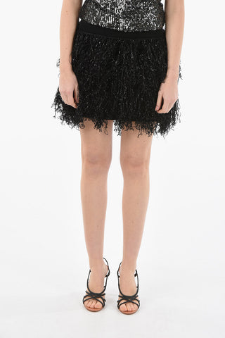 Elastic waist Fringed Mini Skirt