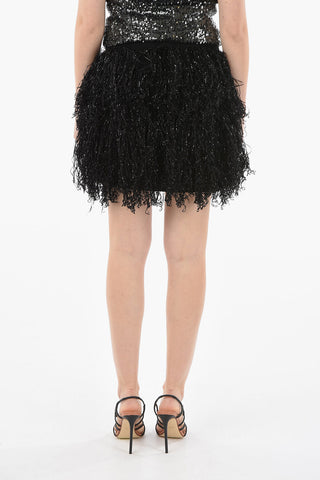 Elastic waist Fringed Mini Skirt