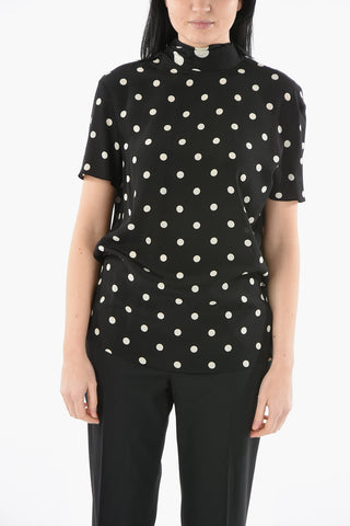 Ribbon Neckline Silk Short Sleeved Top