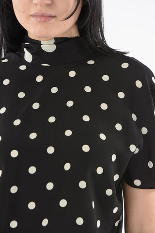 Ribbon Neckline Silk Short Sleeved Top