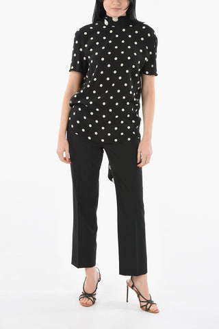 Ribbon Neckline Silk Short Sleeved Top