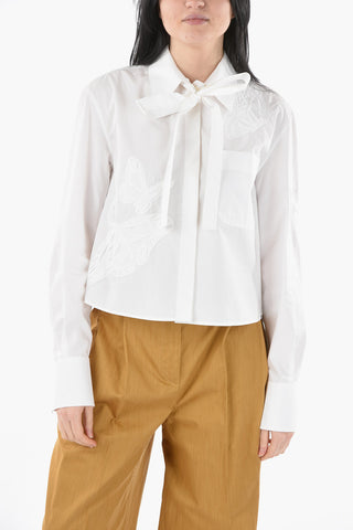 Camicia Crop in Popeline di Cotone con Taschino