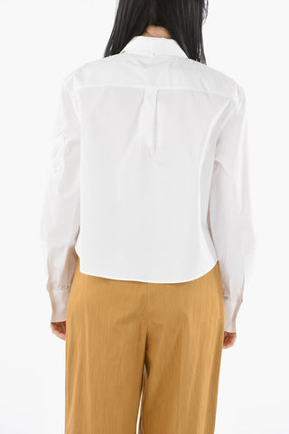 Camicia Crop in Popeline di Cotone con Taschino