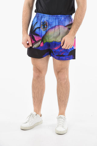 Elastic Waist Printed Cotton Shorts