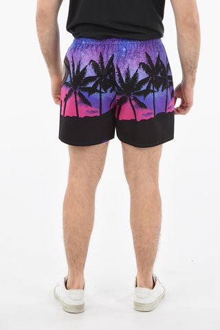 Elastic Waist Printed Cotton Shorts