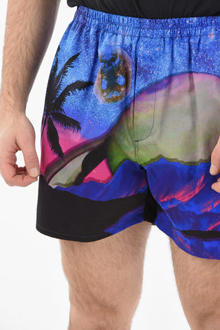 Elastic Waist Printed Cotton Shorts