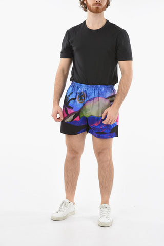 Elastic Waist Printed Cotton Shorts