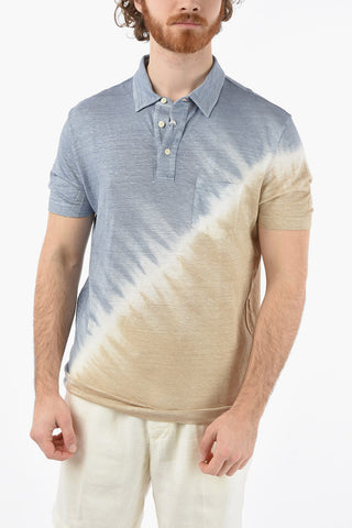 Tie-Dye Effect Flax SMITH Polo Shirt with Breast Pocket