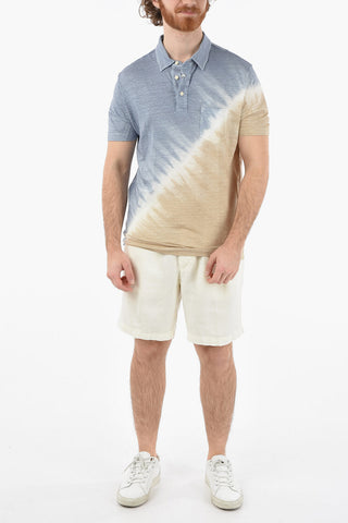 Tie-Dye Effect Flax SMITH Polo Shirt with Breast Pocket