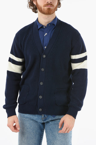 Cotton Cardigan with Contrasting Stripes on the Sleeve