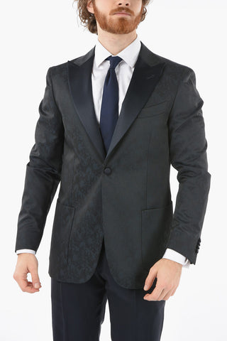 CC COLLECTION brocade peak lapel patch pocket tuxedo jacket