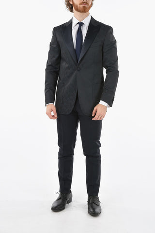 CC COLLECTION brocade peak lapel patch pocket tuxedo jacket