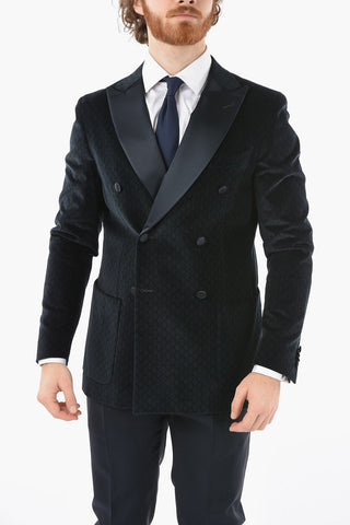 CC COLLECTION patterned velour center vent peak lapel double-breasted blazer