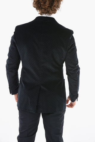 CC COLLECTION patterned velour center vent peak lapel double-breasted blazer