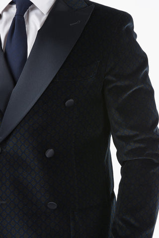 CC COLLECTION patterned velour center vent peak lapel double-breasted blazer