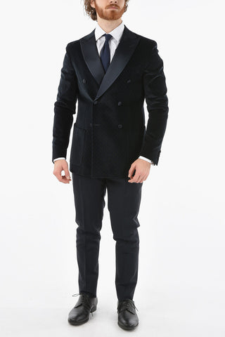 CC COLLECTION patterned velour center vent peak lapel double-breasted blazer
