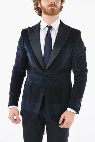 CC COLLECTION tartan Checked Velour REWARD CERIMONIA peak lapel tuxedo jacket