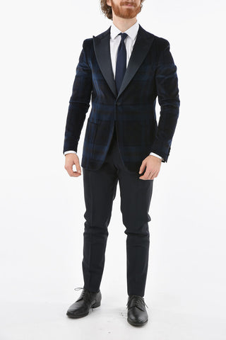 CC COLLECTION tartan Checked Velour REWARD CERIMONIA peak lapel tuxedo jacket