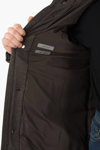 Hiden Closure Leather Down Jacket with Hood