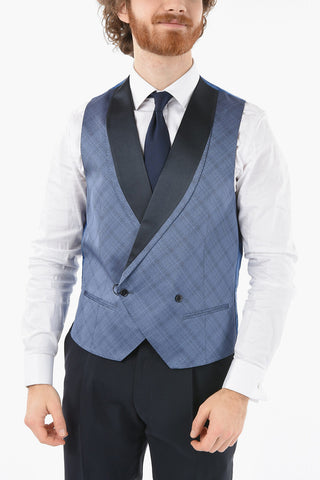Silk Double-Breasted Waistcoat ACADEMY CERIMONIA in a Checked Pattern