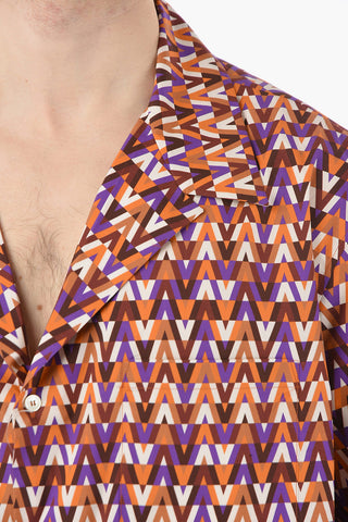 Camicia A Maniche Corte Con Fantasia Geometrica