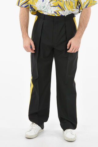 Pantaloni In Lana Con Doppia Pince e Bande A Contrasto