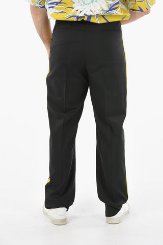 Pantaloni In Lana Con Doppia Pince e Bande A Contrasto