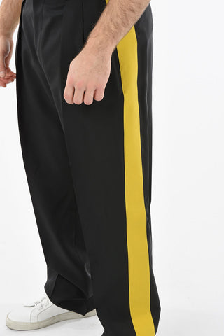 Pantaloni In Lana Con Doppia Pince e Bande A Contrasto