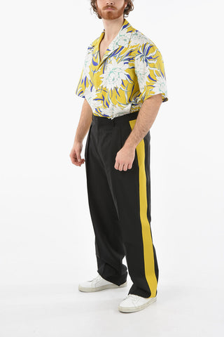 Pantaloni In Lana Con Doppia Pince e Bande A Contrasto