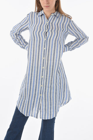 Awning Striped Linen Shirt with Buttons on the Sleeve