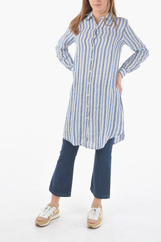 Awning Striped Linen Shirt with Buttons on the Sleeve
