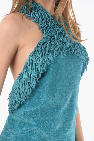 waterfall lurex fringed halterneck dress