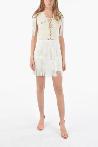 Fringed Sheath Dress with Lace-up Detail