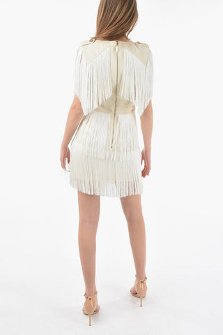 Fringed Sheath Dress with Lace-up Detail
