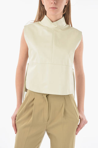 Mock Neck Sleeveless Leather Top