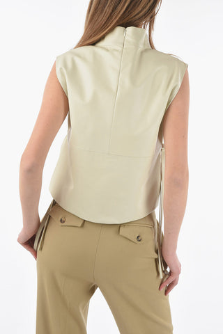 Mock Neck Sleeveless Leather Top
