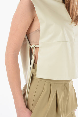 Mock Neck Sleeveless Leather Top