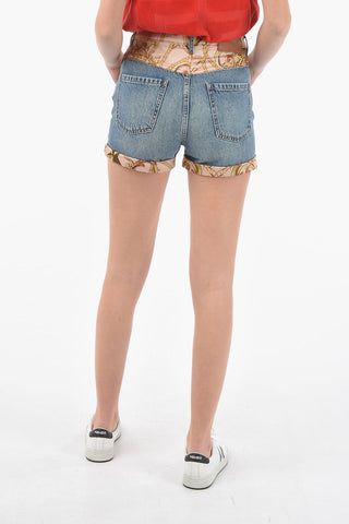 Denim NEW BAROQUE High-waisted Shorts with Satin Print Detailing 