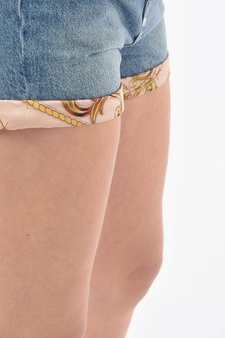 Denim NEW BAROQUE High-waisted Shorts with Satin Print Detailing 