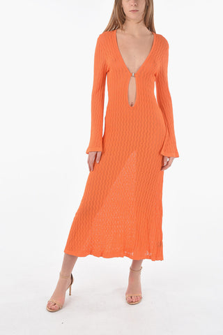 Perforated Knitted MAYA maxi Dress with Neckline Front