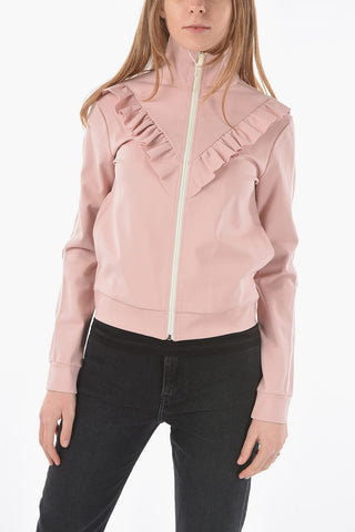 RED High Neck Ruffle Sweatshirt with Zip