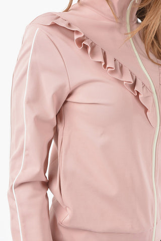 RED High Neck Ruffle Sweatshirt with Zip
