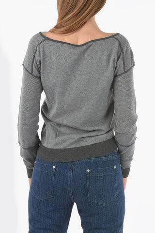Perforated and Lurex Details LUXURY Crew-Neck Sweater