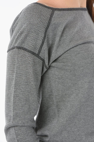 Perforated and Lurex Details LUXURY Crew-Neck Sweater