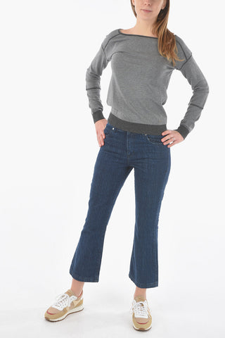 Perforated and Lurex Details LUXURY Crew-Neck Sweater